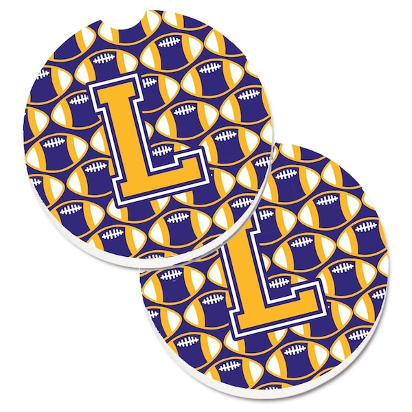 Carolines Treasures Letter L Football Purple and Gold Set of 2 Cup Holder Car Coaster CJ1064-LCARC - main